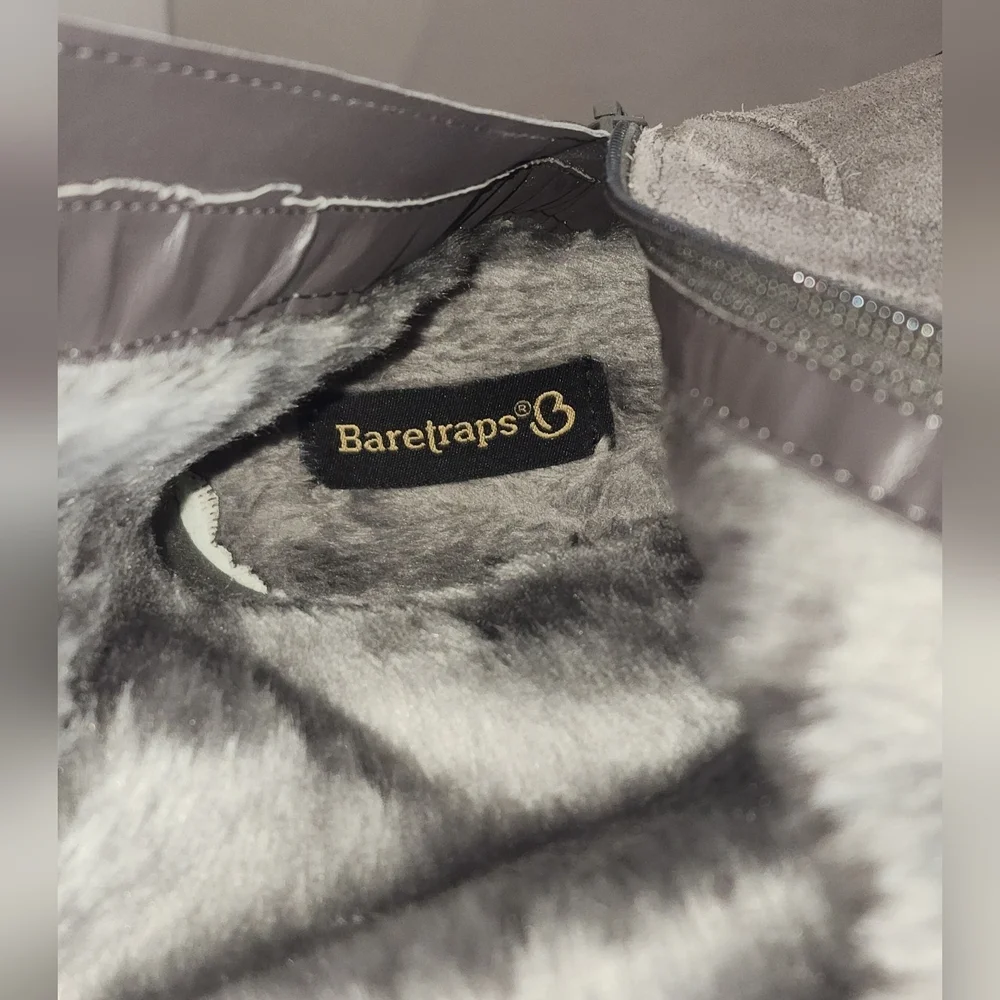 BareTraps Gray Sweater Cuff & Suede Faux Fur Lined Tall Boots 9 M Warm Winter